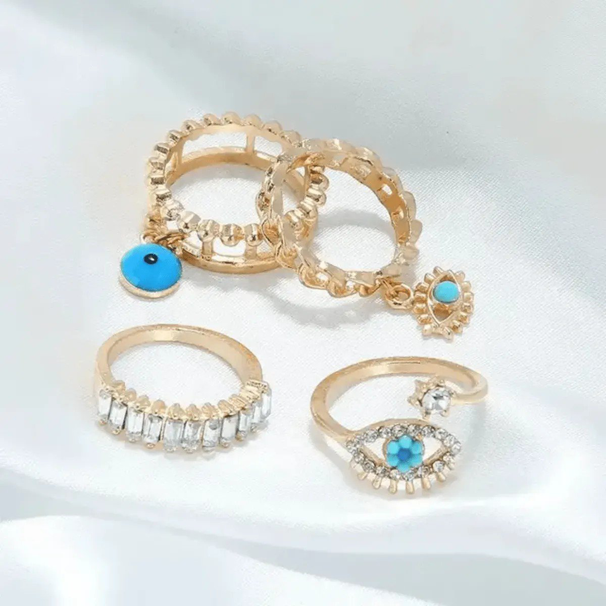 Alloy and Stone Multicolor PSE 4-Finger Ring Set | PSE-M61