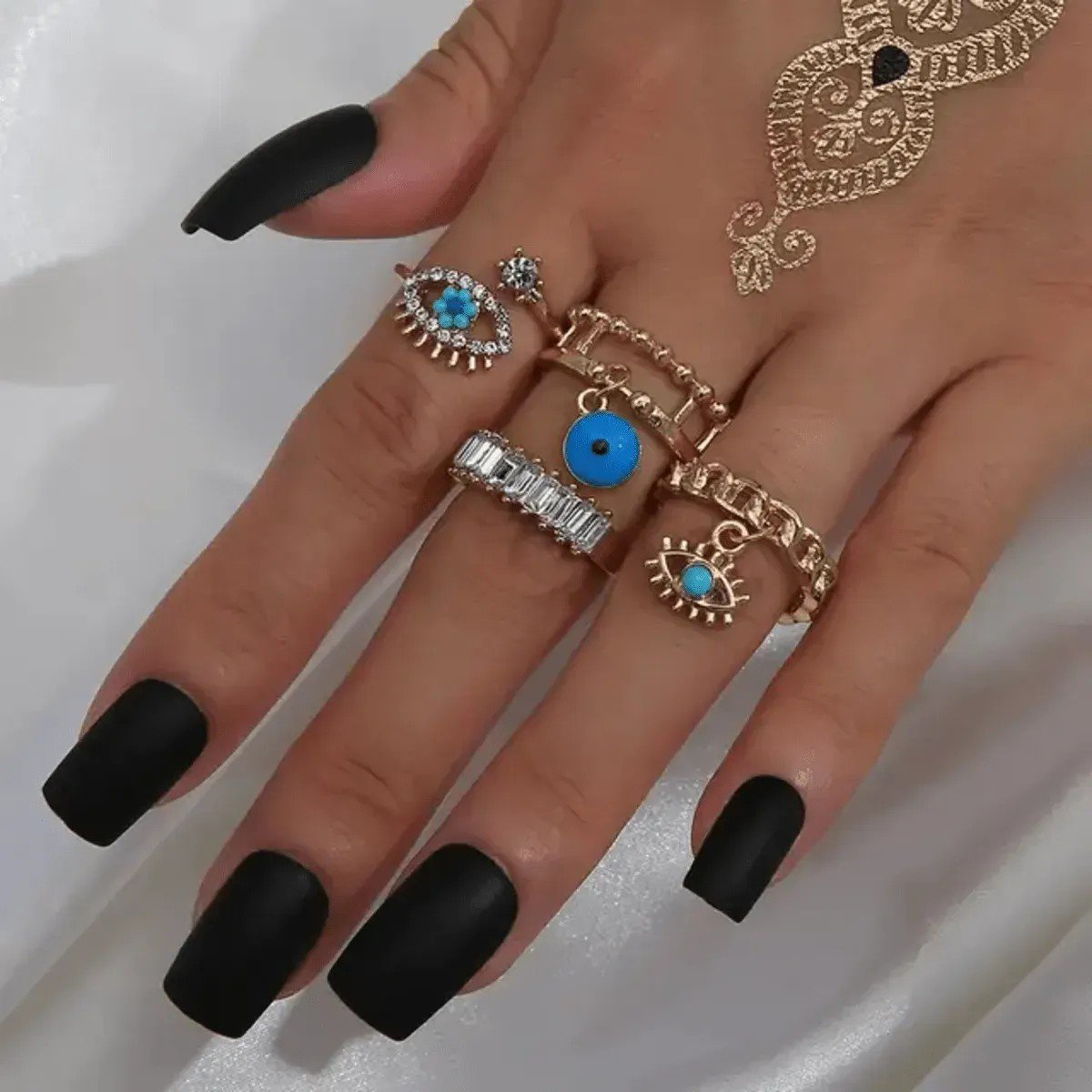 Alloy and Stone Multicolor PSE 4-Finger Ring Set | PSE-M61