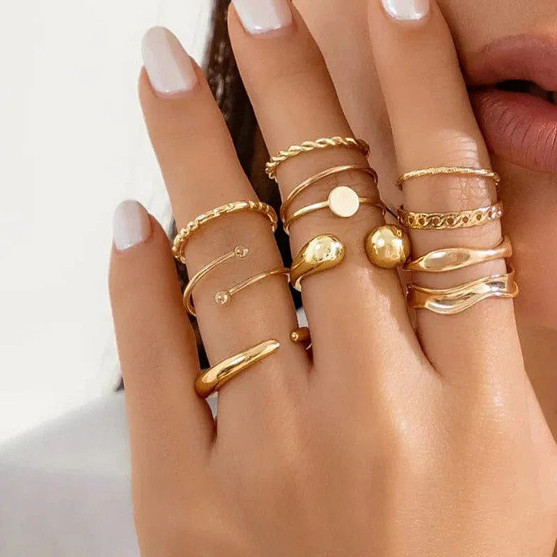 Gold-Plated Set of 10 Stackable Finger Rings | PSE-M619