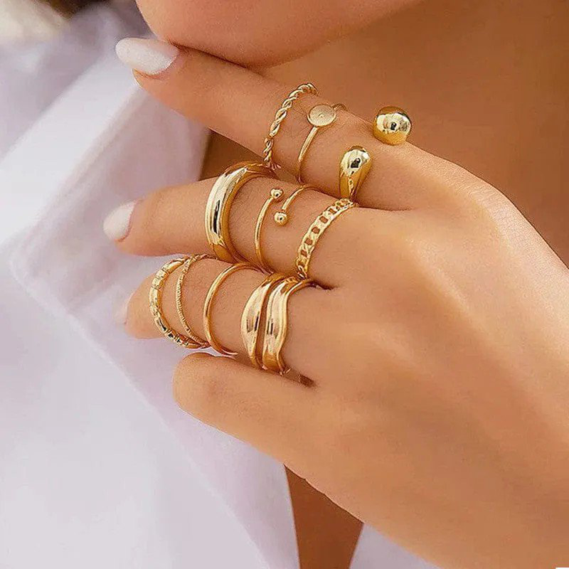 Gold-Plated Set of 10 Stackable Finger Rings | PSE-M619