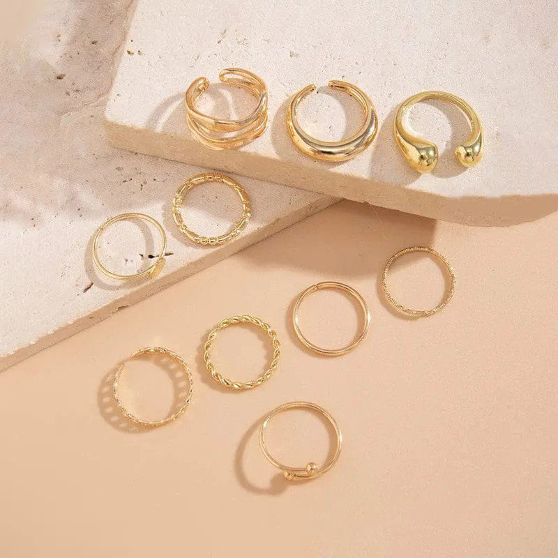 Gold-Plated Set of 10 Stackable Finger Rings | PSE-M619