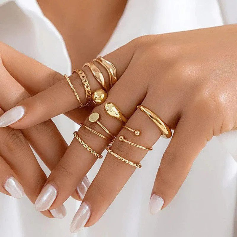 Gold-Plated Set of 10 Stackable Finger Rings | PSE-M619