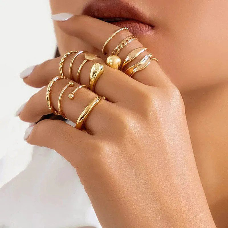 Gold-Plated Set of 10 Stackable Finger Rings | PSE-M619