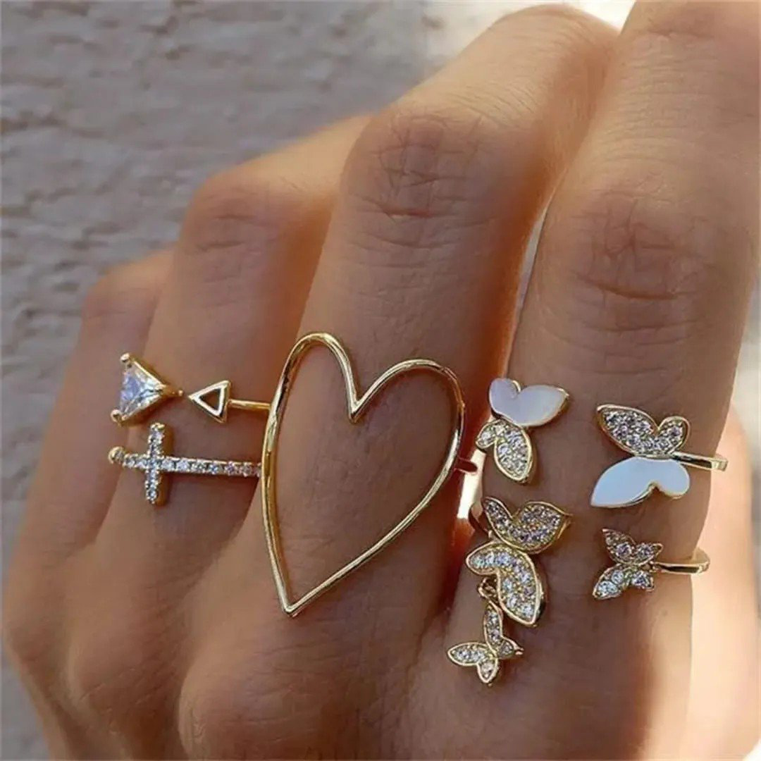 Set of 5 Gold-Plated Adjustable Finger Rings | PSE-M622