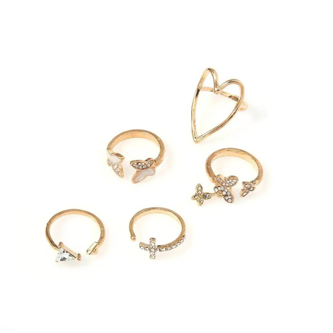 Set of 5 Gold-Plated Adjustable Finger Rings | PSE-M622