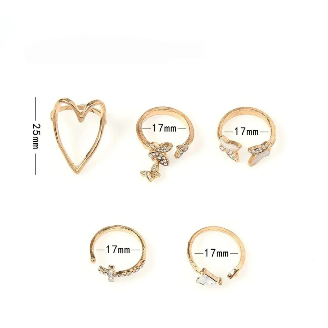 Set of 5 Gold-Plated Adjustable Finger Rings | PSE-M622
