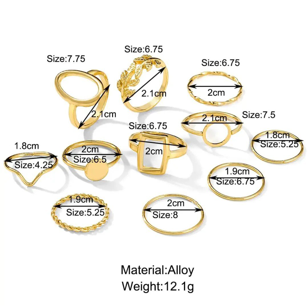Set of 11 Gold-Plated Contemporary Stackable Rings | PSE-M623