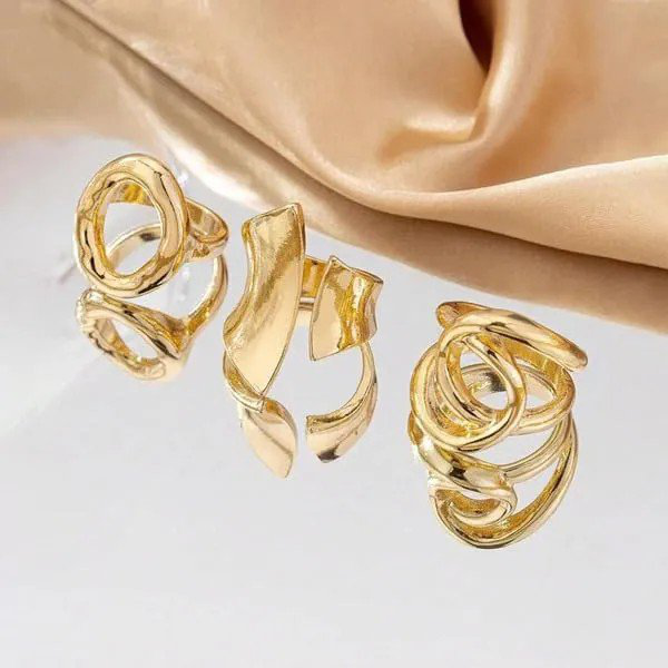 Set of 3 Gold-Plated Finger Rings | PSE-M627