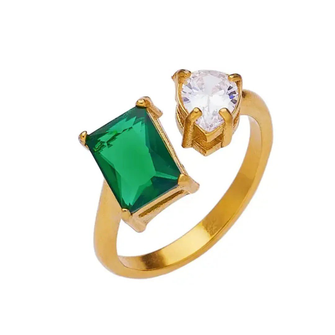 Contemporary Ring Green Silver | PSE-M743