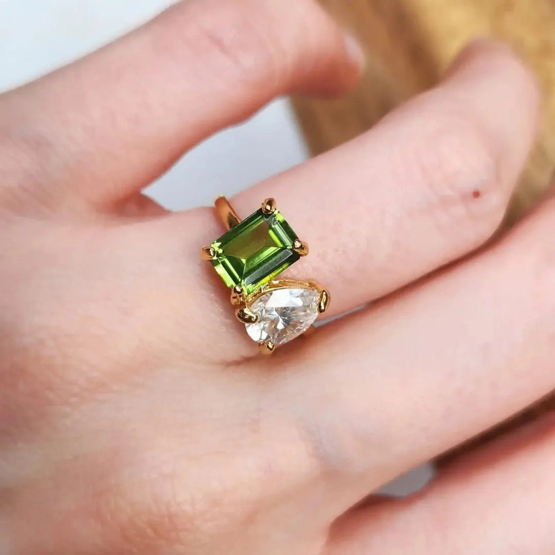 Contemporary Ring Green Silver | PSE-M743