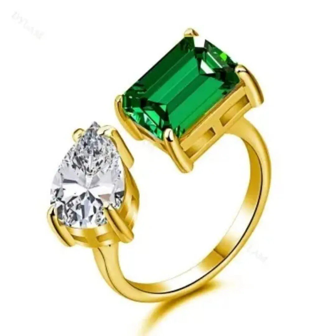 Contemporary Ring Green Silver | PSE-M743