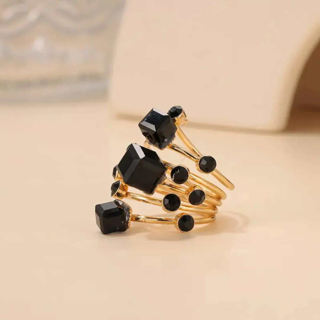 Black Stone Multi-Layer Cocktail Ring | PSE-M836