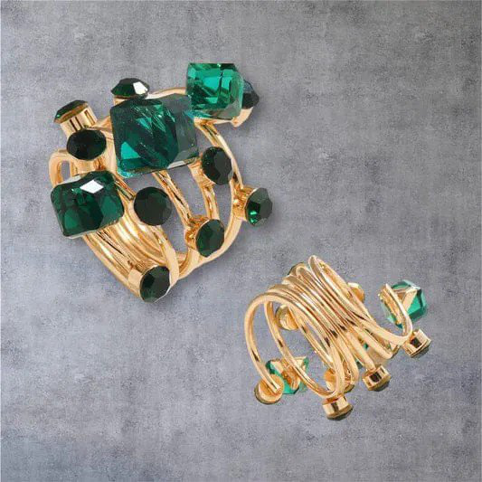 Gold-Plated Emerald Green Crystal Multi-Layer Spiral Ring | PSE-M836