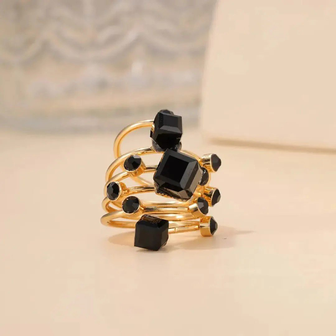Black Stone Multi-Layer Cocktail Ring | PSE-M836
