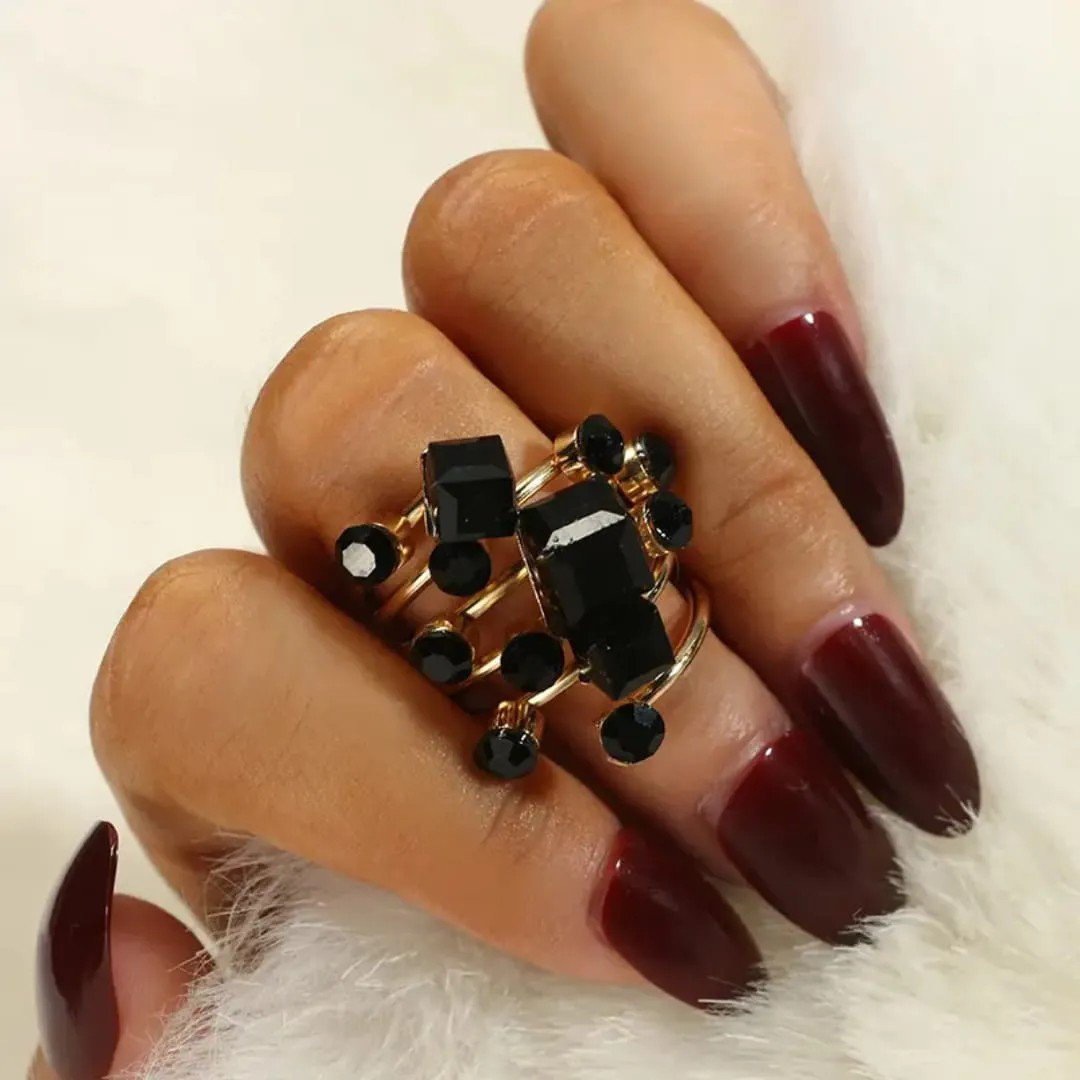 Black Stone Multi-Layer Cocktail Ring | PSE-M836