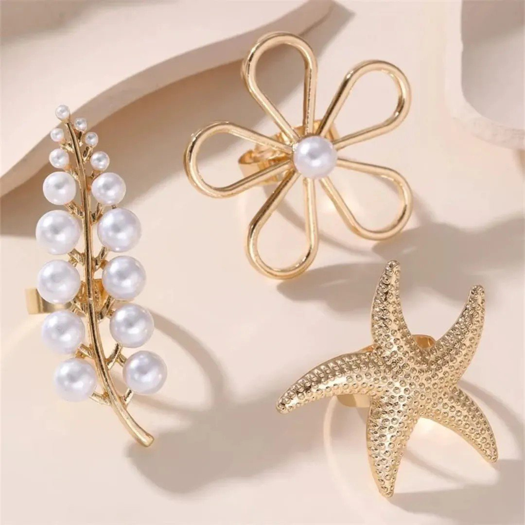 Flower Pearl 18K Gold White Anti-Tarnish Adjustable Ring | PSE-M867