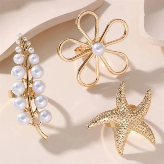 Flower Pearl 18K Gold White Anti-Tarnish Adjustable Ring | PSE-M867