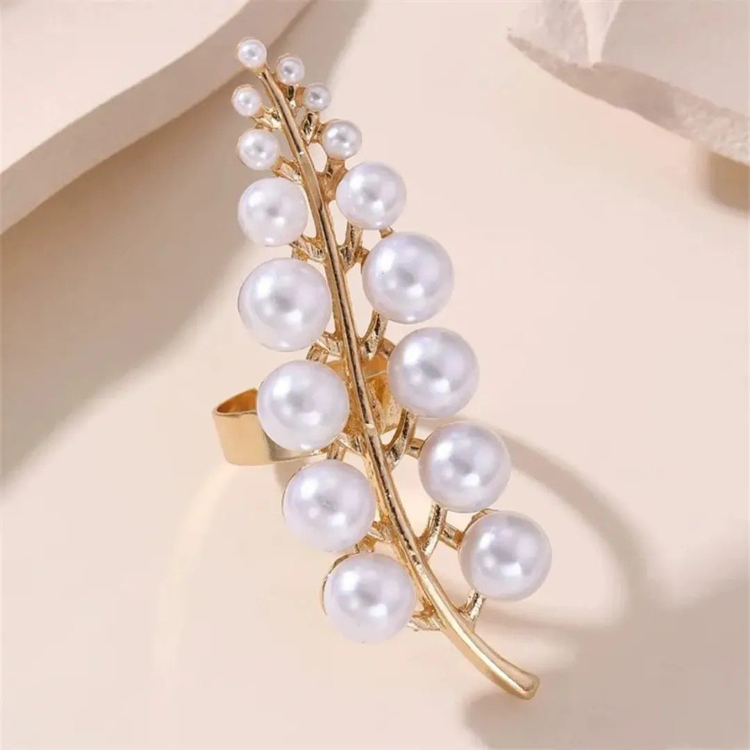 Flower Pearl 18K Gold White Anti-Tarnish Adjustable Ring | PSE-M867
