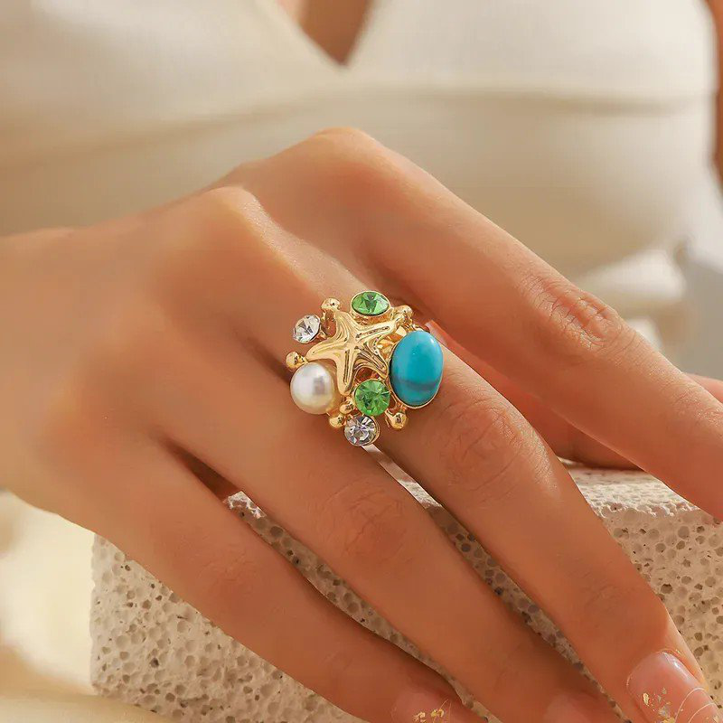 Ocean Pattern Marine Style Open Ring | PSE-M869