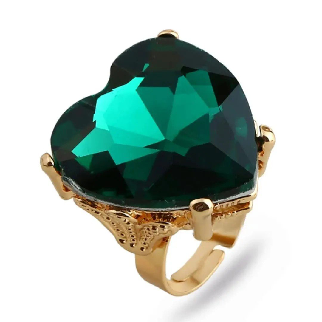 Dark Green Heart-Shaped Cocktail Ring | PSE-M871