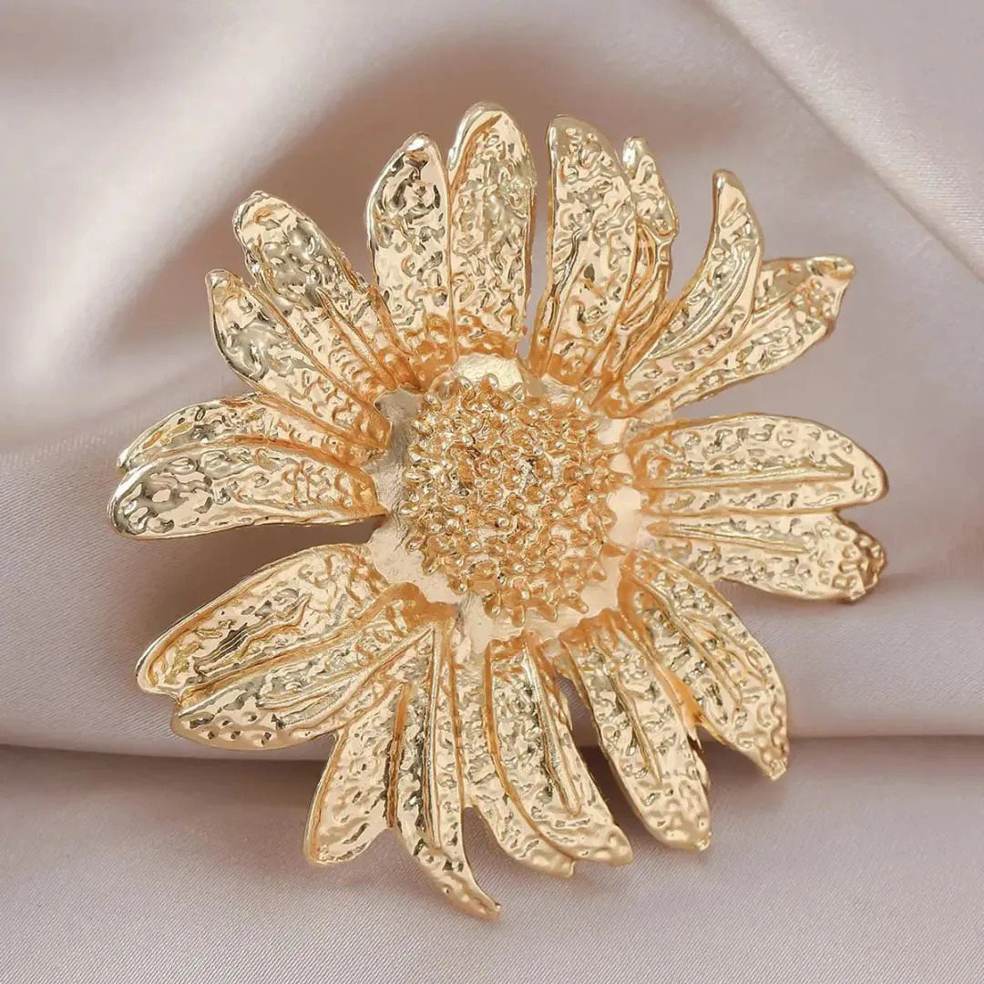 Gold-Plated Sunflower Adjustable Statement Ring | PSE-M889
