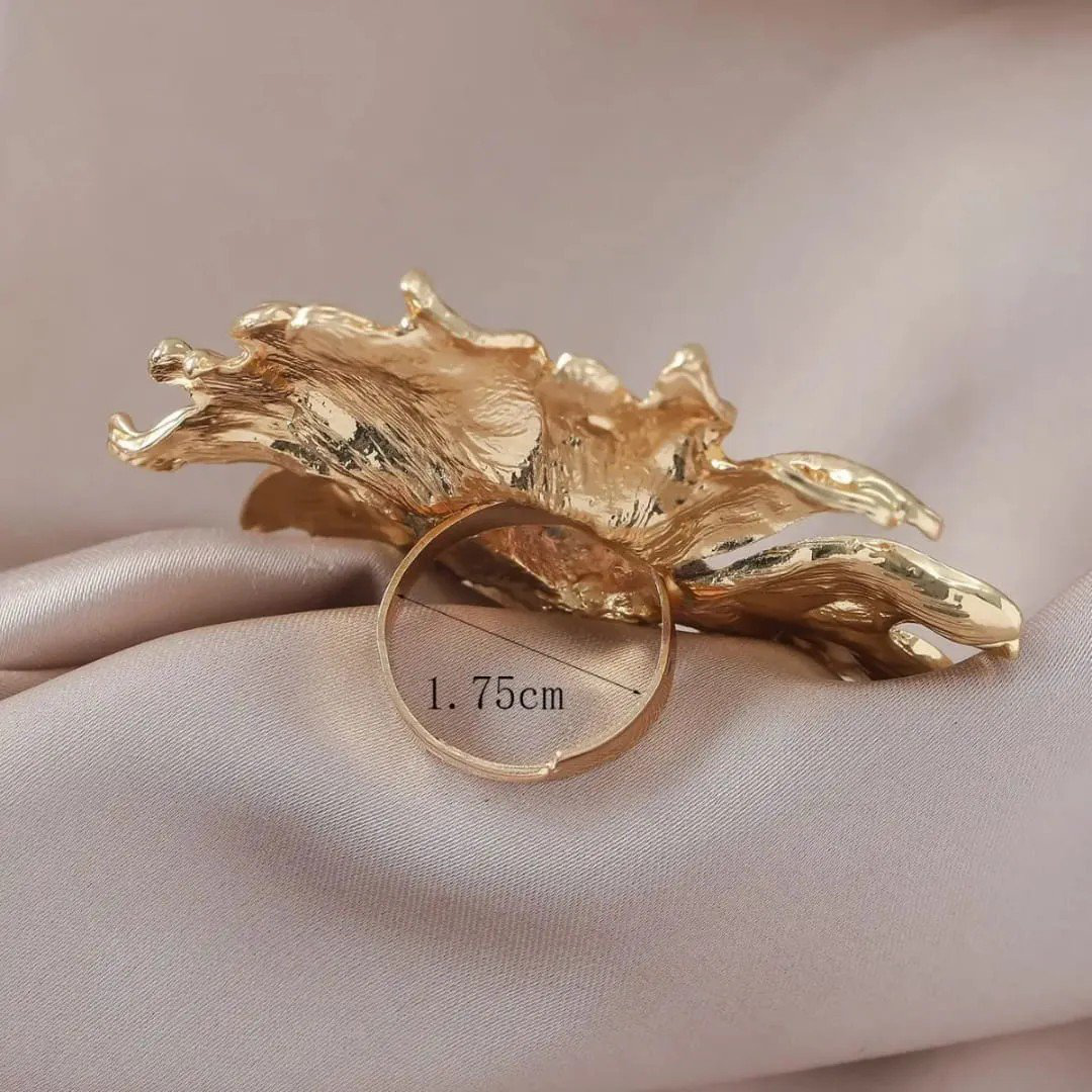 Gold-Plated Sunflower Adjustable Statement Ring | PSE-M889