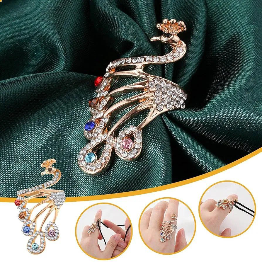 Cute Gold Multi-Color Rhinestone Peacock Band Ring | PSE-M930