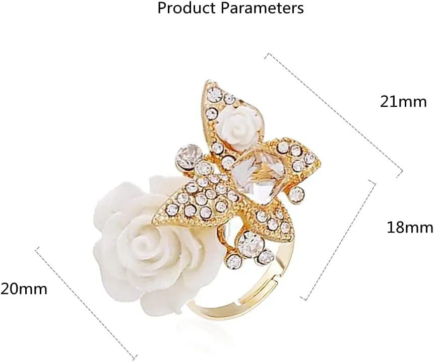 Floral Rose Butterfly Statement Ring with White Crystal Rhinestones | PSE-M931