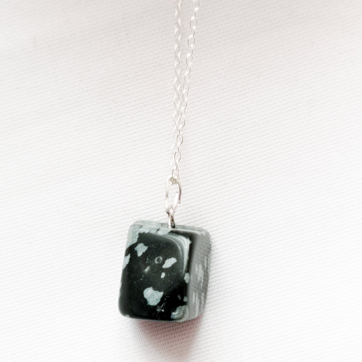 Snowflake Obsidian Sterling Silver Necklace, Raw Gemstone Necklace, Heart Pendant Necklace, Gemstone Necklace, Sterling Silver Necklace | by nlanlaVictory