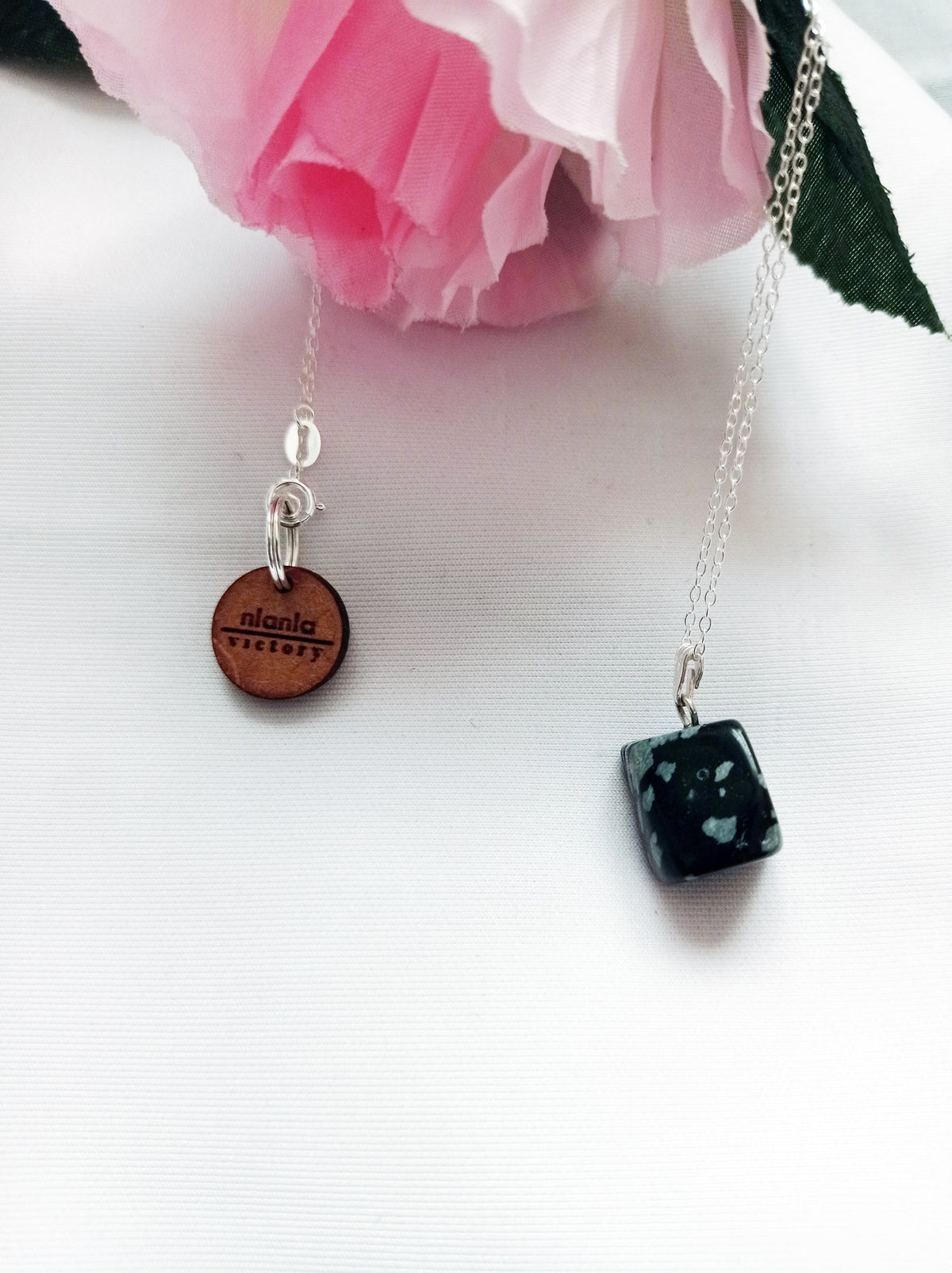 Snowflake Obsidian Sterling Silver Necklace, Raw Gemstone Necklace, Heart Pendant Necklace, Gemstone Necklace, Sterling Silver Necklace | by nlanlaVictory