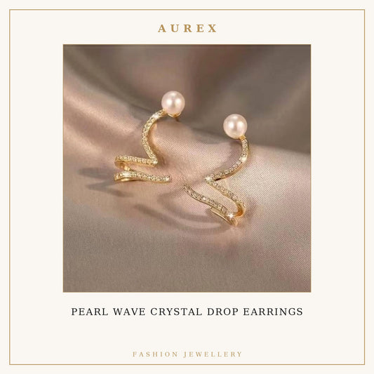 Pearl Wave Crystal Drop Earrings