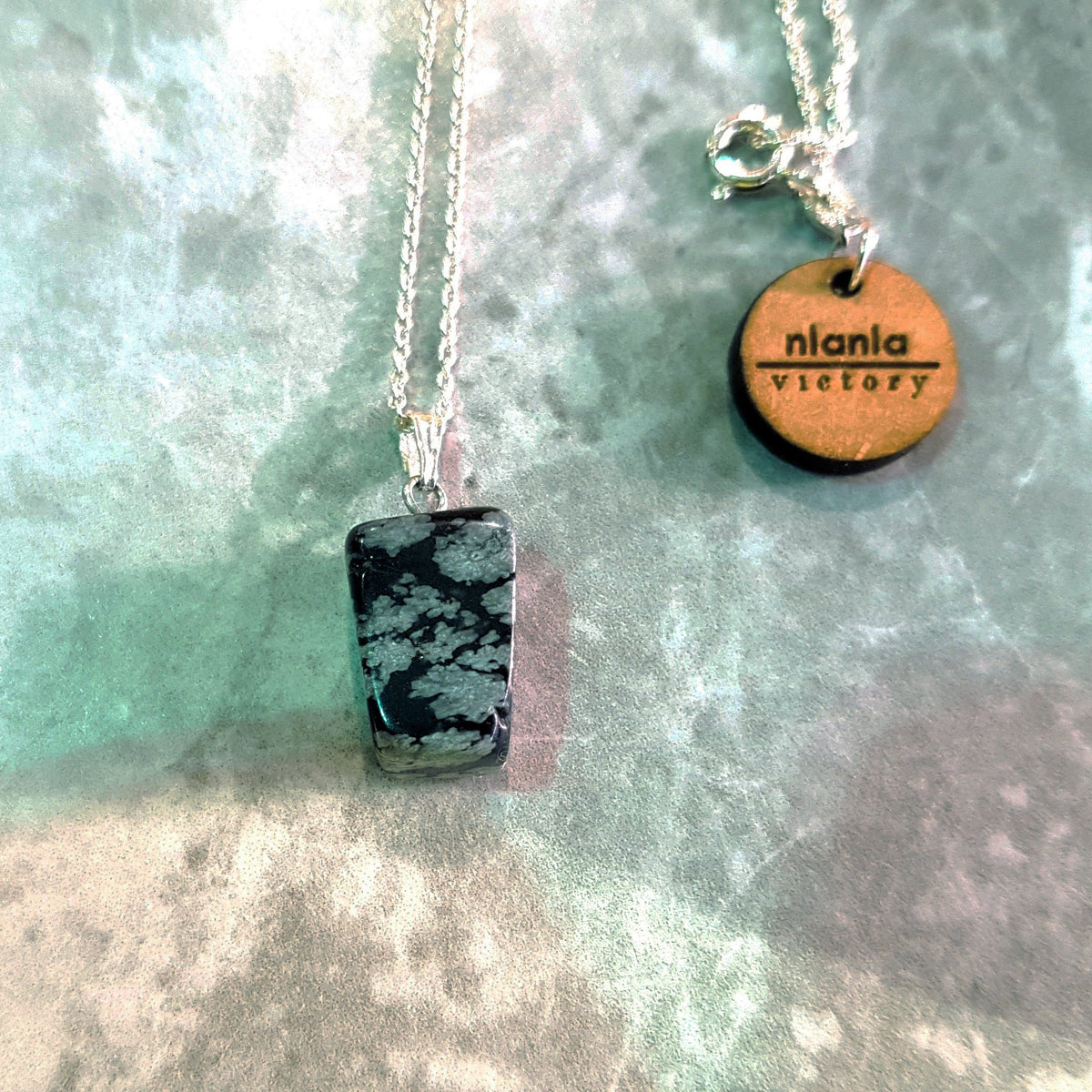 Snowflake Obsidian Sterling Silver Necklace, Raw Gemstone Necklace, Heart Pendant Necklace, Gemstone Necklace, Sterling Silver Necklace | by nlanlaVictory