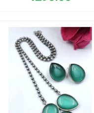 Aurex Silver Drop Necklace Set – Design 34 (Mint)