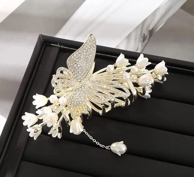 Elegant Pearl Butterfly Hair Claw Clip