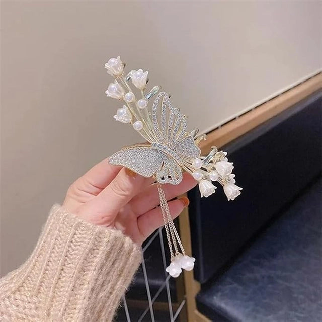 Elegant Pearl Butterfly Hair Claw Clip