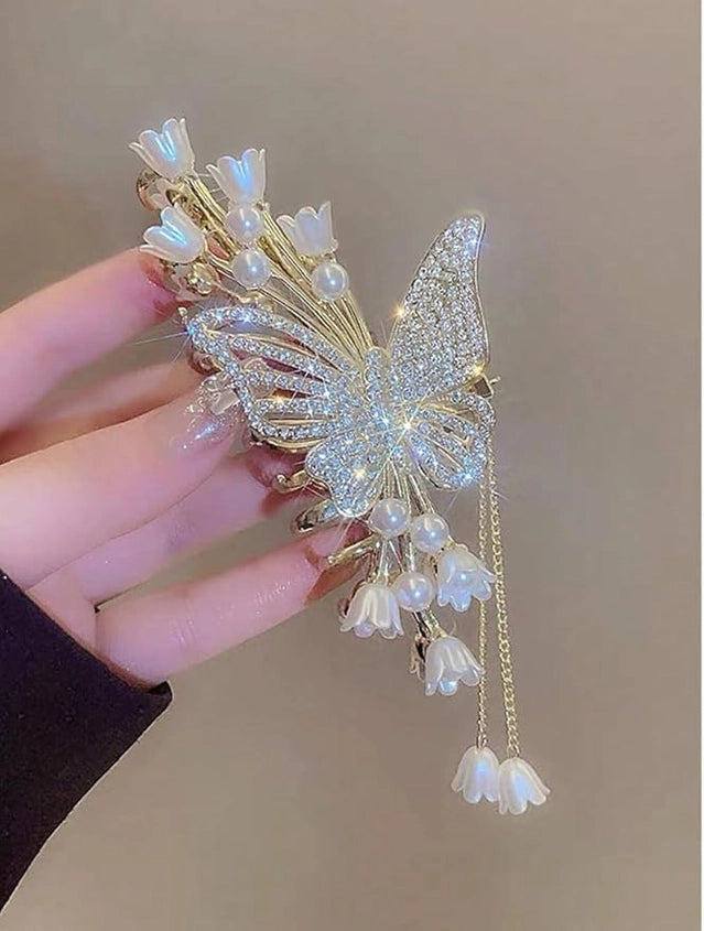 Elegant Pearl Butterfly Hair Claw Clip