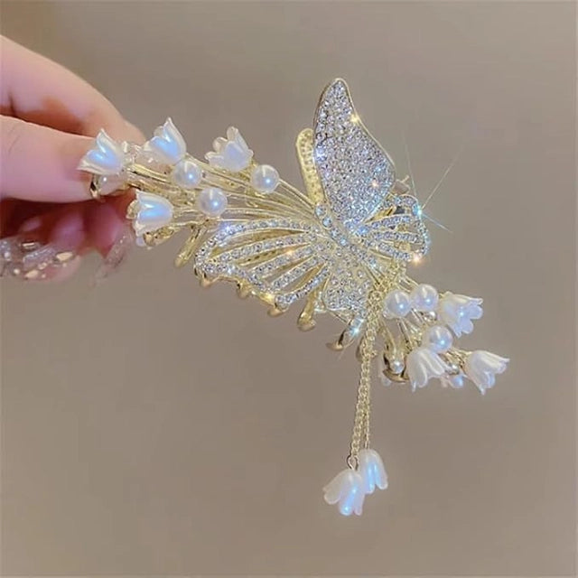 Elegant Pearl Butterfly Hair Claw Clip