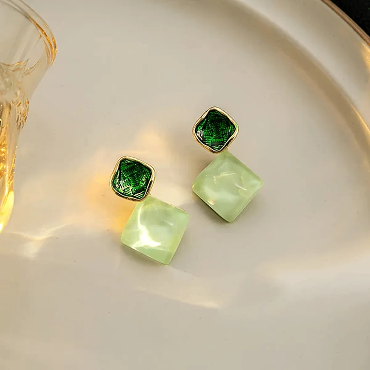 Korean Shiny Light Green Drop Dangle Earrings for Women- M321