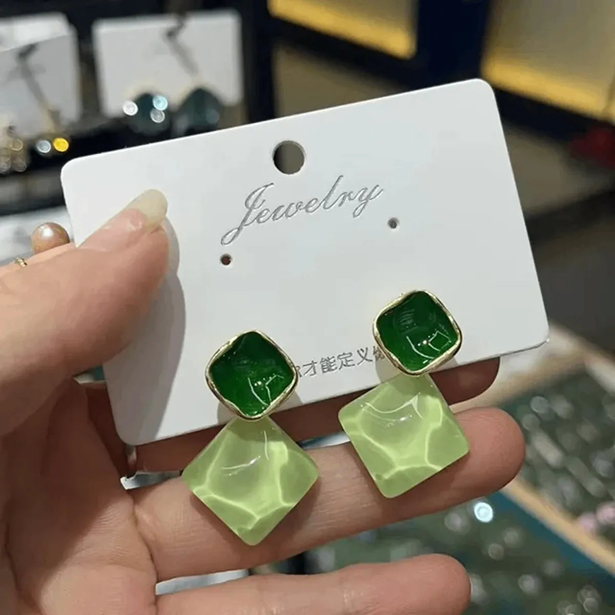 Korean Shiny Light Green Drop Dangle Earrings for Women- M321