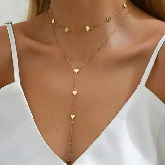 Two-Layered Heart Charm Necklace