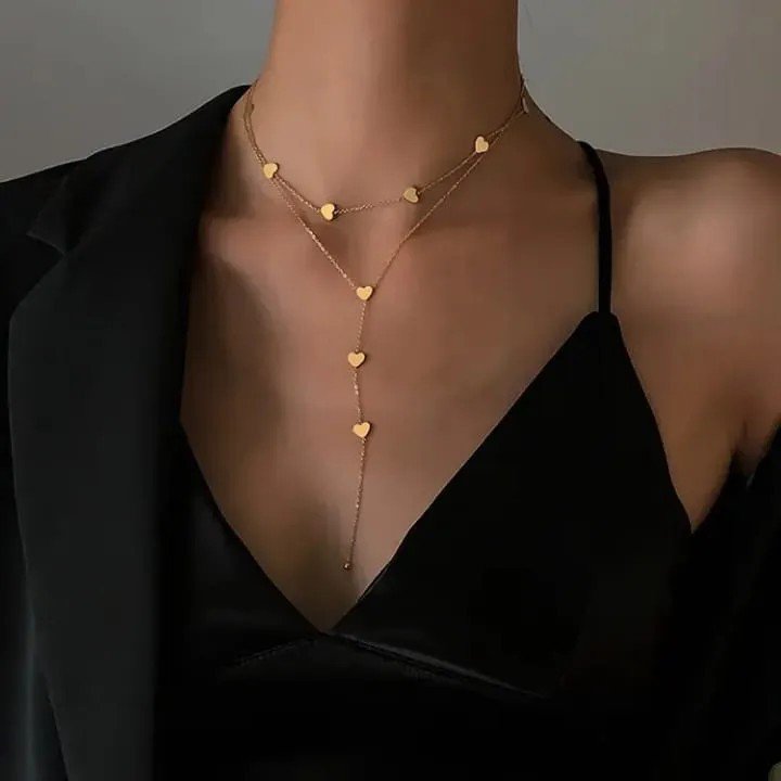 Two-Layered Heart Charm Necklace