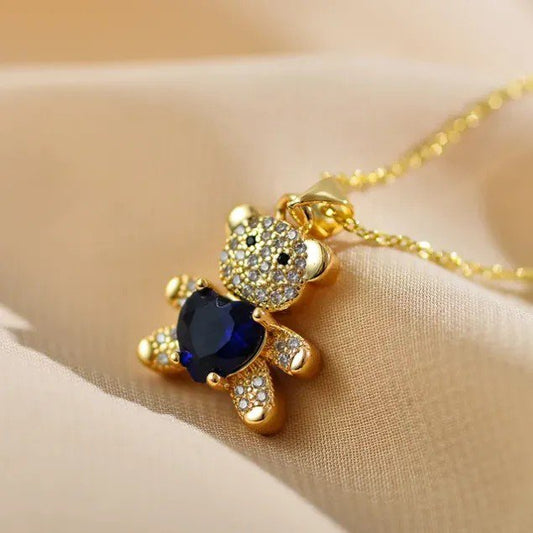 Heart Crystal Teddy Bear Necklace