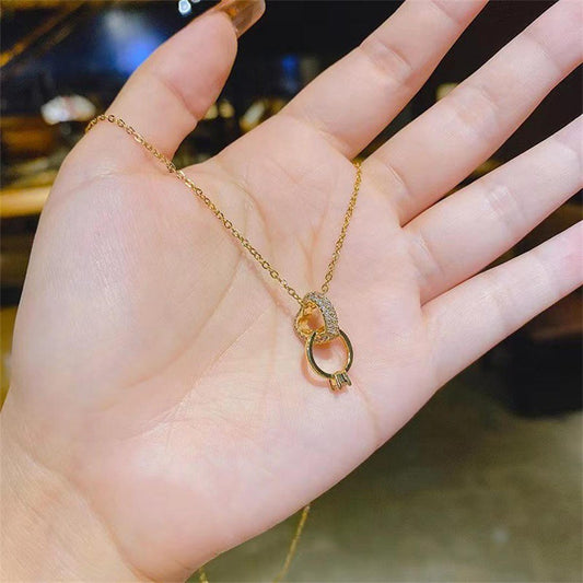 Elegant Interlocked Heart & Ring Pendant Necklace