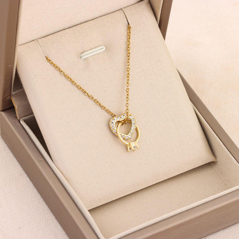Elegant Interlocked Heart & Ring Pendant Necklace