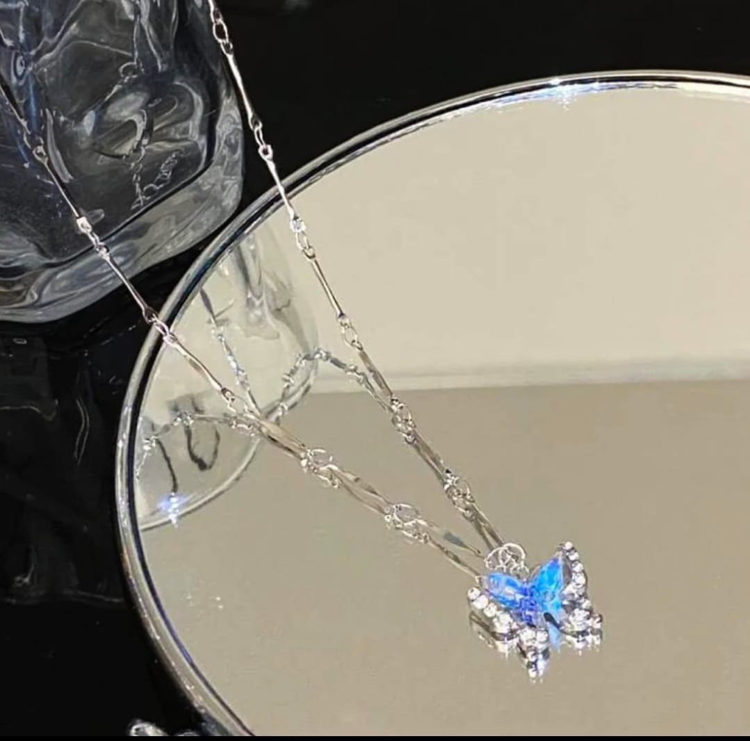 Blue Butterfly Pendant Necklace - view 1