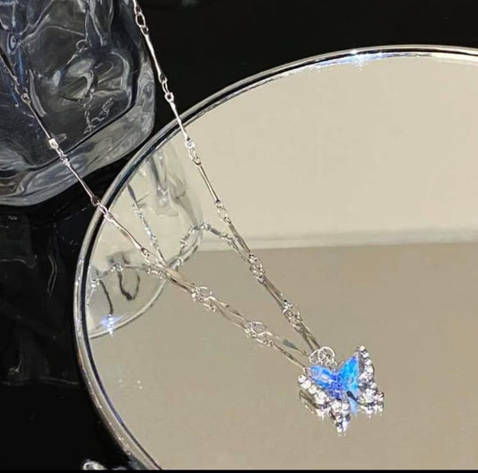 Blue Butterfly Pendant Necklace - view 1