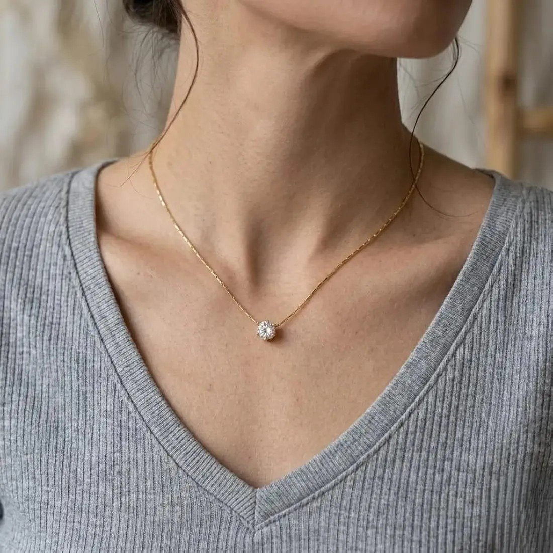 Anti Tarnish Round Stone Necklace