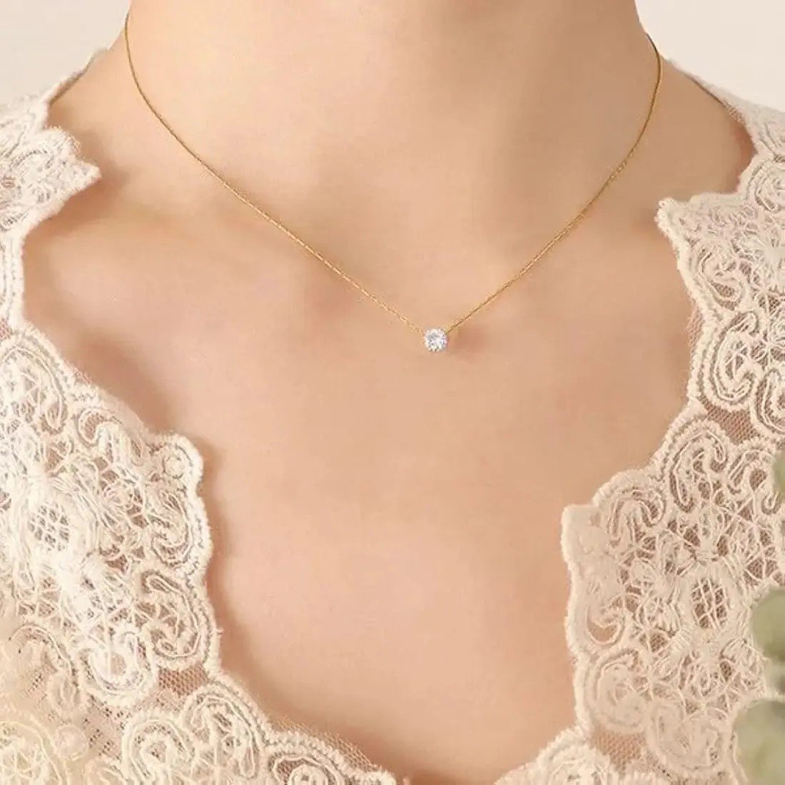 Anti Tarnish Round Stone Necklace