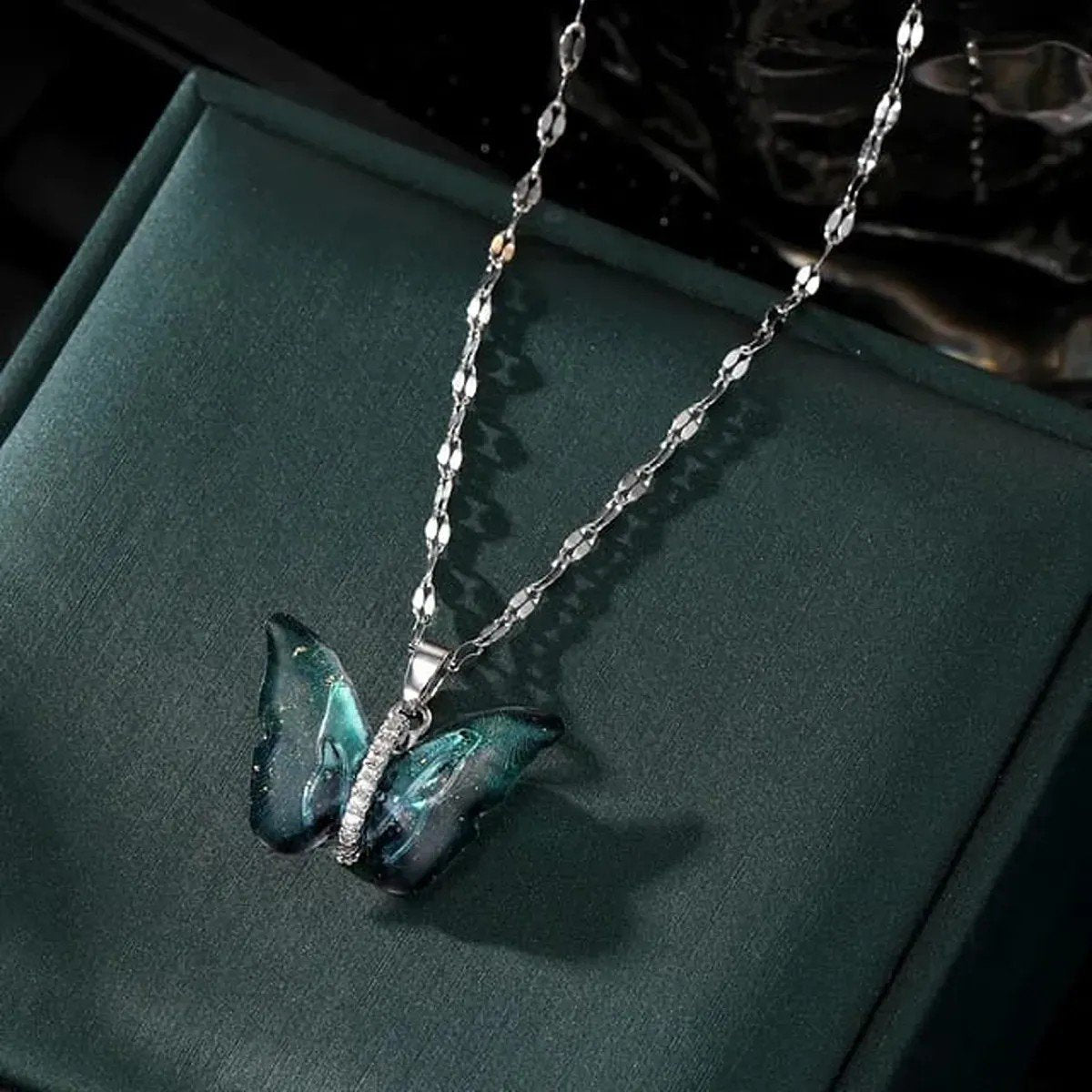 Vibrant Blue Winged Beauty Pendant Necklace - view 1
