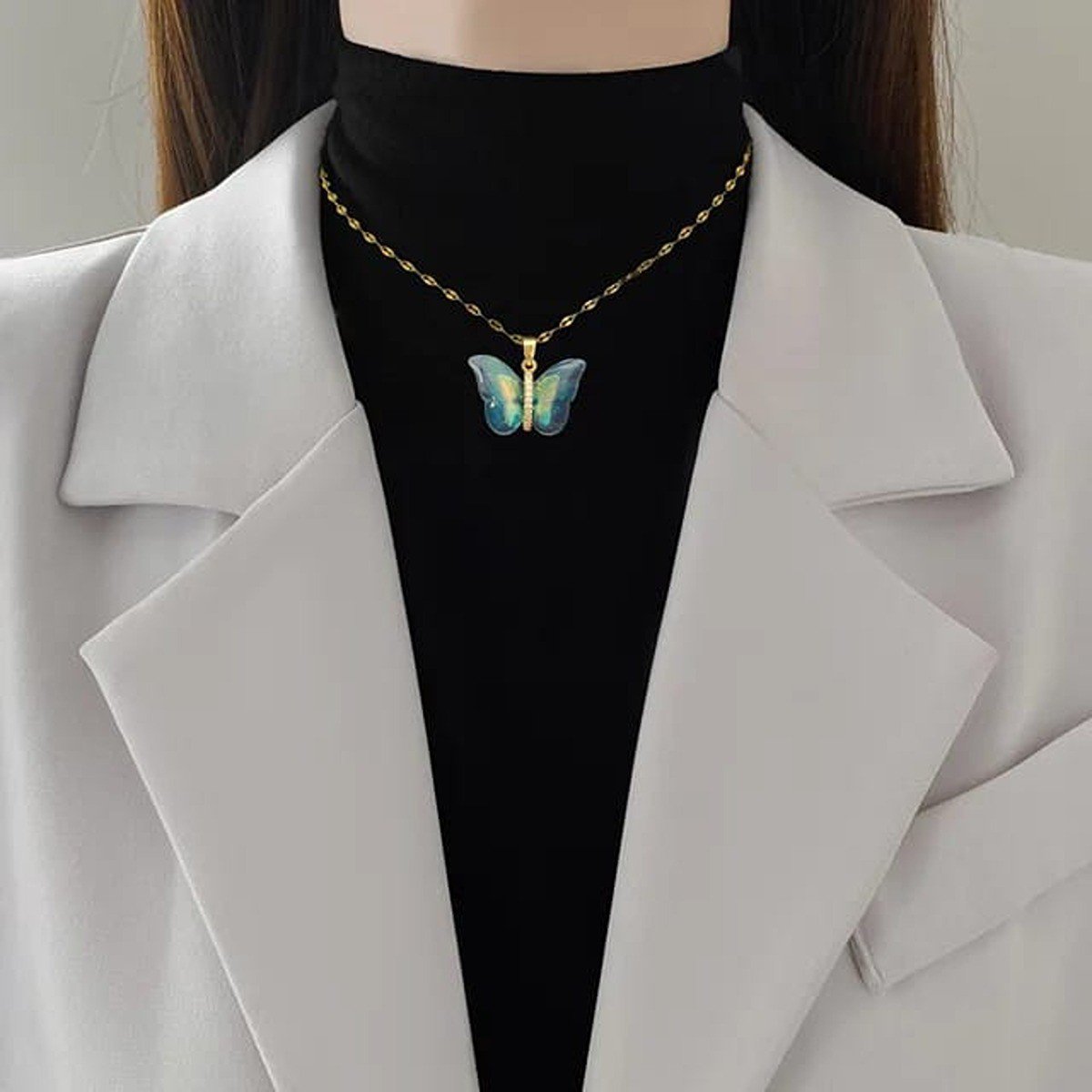 Vibrant Blue Winged Beauty Pendant Necklace - view 2